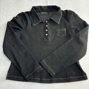 Equestrian Womens Black Gray Shirt Long Sleeve Button Cotton Blend